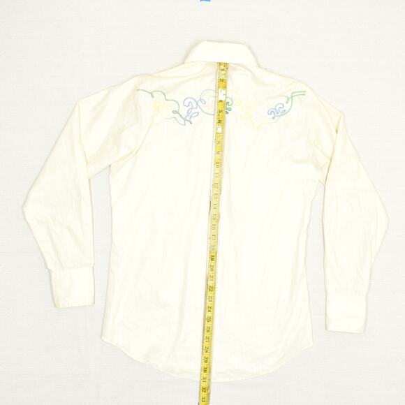 Tem Tex Men Western Pearl Snap Shirt Polyester Beige Size 15 / 35 VtG Stained - Picture 5 of 8